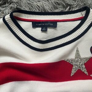 Tommy Hilfiger Red, White & Navy Striped Sweater with Glitter Star
